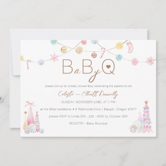 Pastel Winter Wonderland Baby-Q GRILLEN Baby Showe Einladung (Vorderseite)