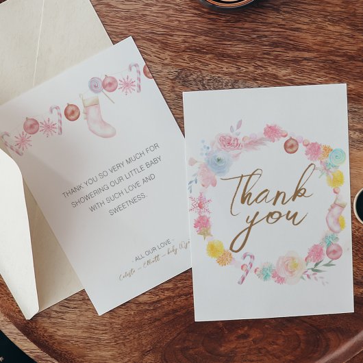 Pastel Winter Wonderland Babydusche Dankeskarte