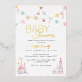 Pastel Winter Wonderland Babydusche Folieneinladung (Vorderseite)