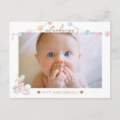 Pastel Winter Wonderland Foto Geburtsankündigung Ankündigungspostkarte (Vorderseite)