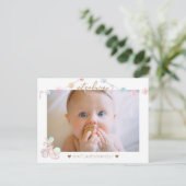 Pastel Winter Wonderland Foto Geburtsankündigung Ankündigungspostkarte (Stehend Vorderseite)