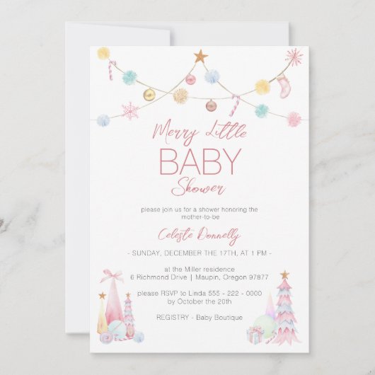 Pastel Winter Wonderland Merry Little Baby Dusche Einladung (Vorderseite)