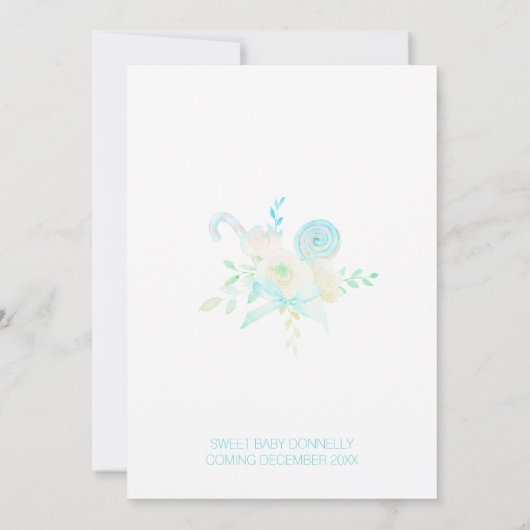 Pastel Winter Wonderland Oh Baby Boy Dusche Einladung (Rückseite)