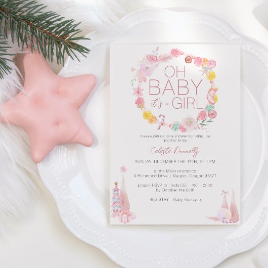 Pastel Winter Wonderland Oh Baby Girl Shower Einladung