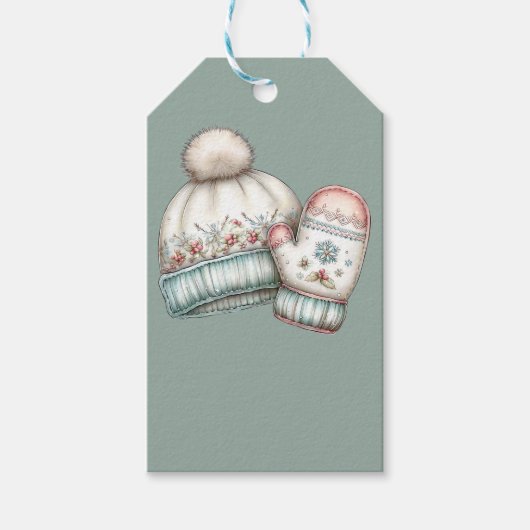 PASTEL-WINTERFEIERTAGS-HANDSCHUHE UND HUT GESCHENKANHÄNGER (Vorderseite)