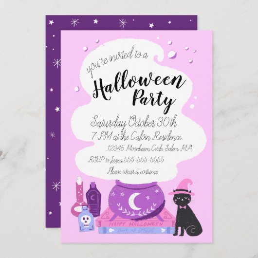 Pastel Witch Halloween-Party Einladung (Vorne/Hinten)