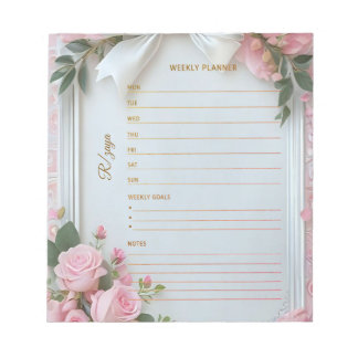 Pastel-Wochenplaner blassrosa Wasserfarbe Gold Notizblock