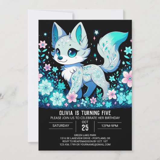 Pastel Wolf Digital Geburtstag Einladung (Vorderseite)