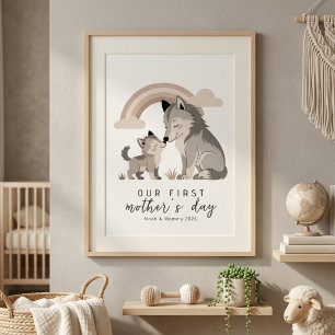Pastel-Wolf-Mutter-Welpe Erstes Muttertag-Nursery Poster