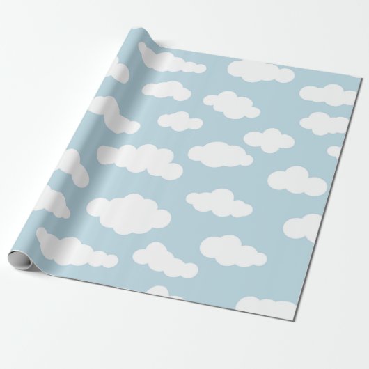 Pastel Wolken Ästhetik Baby Blau und Weiß Geschenkpapier (Ungerollt)