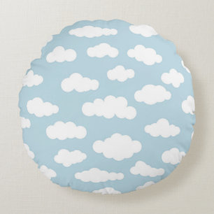 Pastel Wolken Ästhetik Baby Blau und Weiß Rundes Kissen