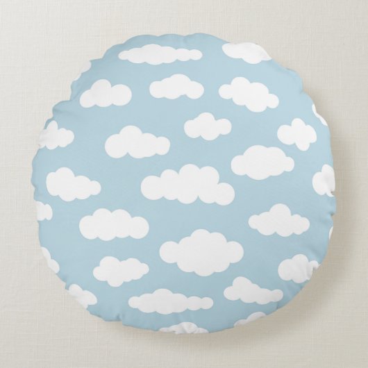Pastel Wolken Ästhetik Baby Blau und Weiß Rundes Kissen (Vorderseite)