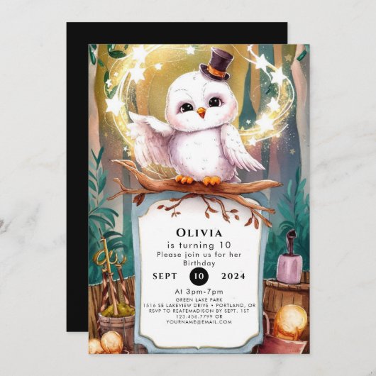 Pastel Woodland Owl Geburtstag Einladung (Vorne/Hinten)