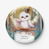 Pastel Woodland Owl Geburtstag Pappteller (Vorderseite)