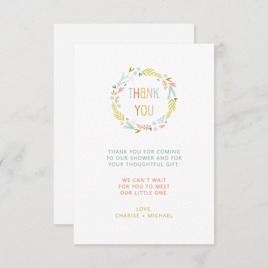 Pastel Wreath Babydusche vielen Dank Dankeskarte (Vorne/Hinten)