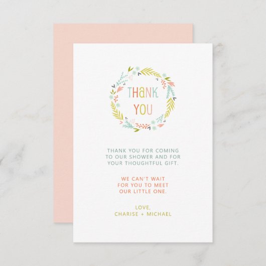 Pastel Wreath Babydusche vielen Dank Dankeskarte (Vorne/Hinten)
