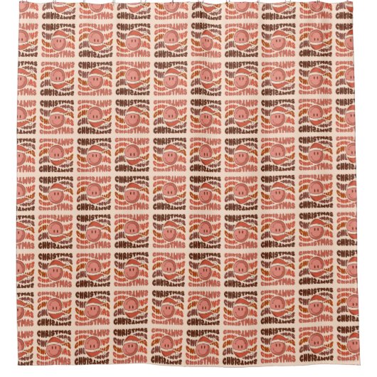 Pastel Xmas Groovy Retro Smiling Emoticons 70th Duschvorhang (Vorderseite)
