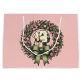Pastel Xmas Yellow Labrador Wreath Große Geschenktüte (Vorderseite)