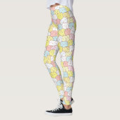 PASTEL YELLOW BLUE PINK NIEDLICHE ILLUSTRIERTE KAT LEGGINGS (Links)