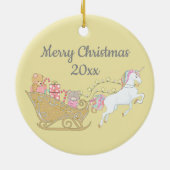 Pastel Yellow Christmas Unicorn Sleigh Keramik Ornament (Hinten)
