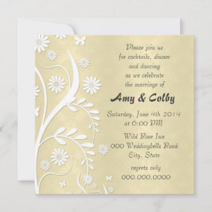 Pastel Yellow Floral Damask Hochzeitlicher Empfang Einladung