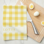 Pastel Yellow Gingham Buffalo Karo Kariert Name Geschirrtuch (Viertel Falte)