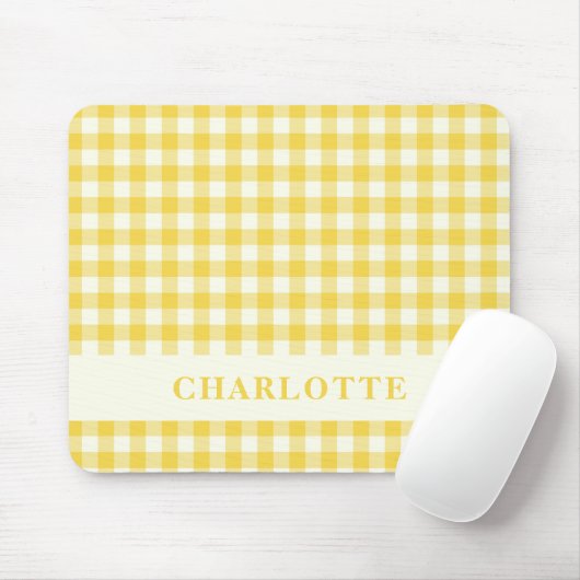 Pastel Yellow Gingham Buffalo Karo Kariert Name Mousepad (Mit Mouse)