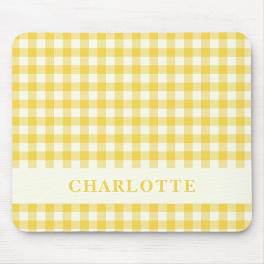Pastel Yellow Gingham Buffalo Karo Kariert Name Mousepad (Vorne)