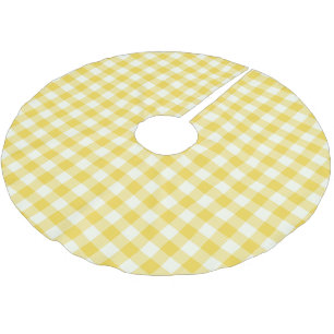 Pastel Yellow Gingham Buffalo Karo Kariertes Muste Polyester Weihnachtsbaumdecke