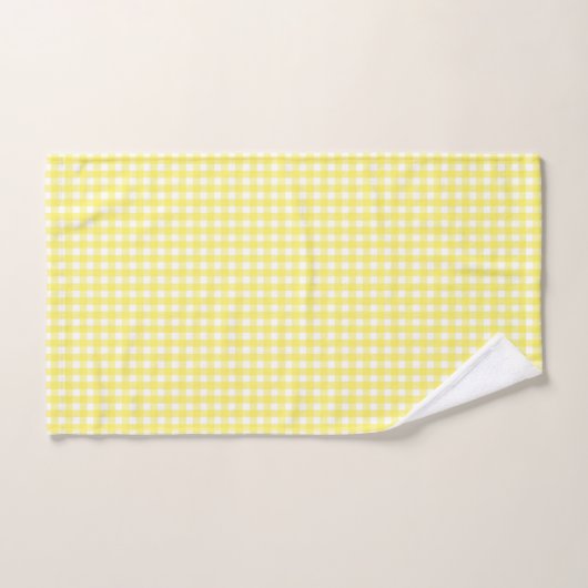 Pastel Yellow Gingham Pattern Badhandtuch Set (Handtuch)