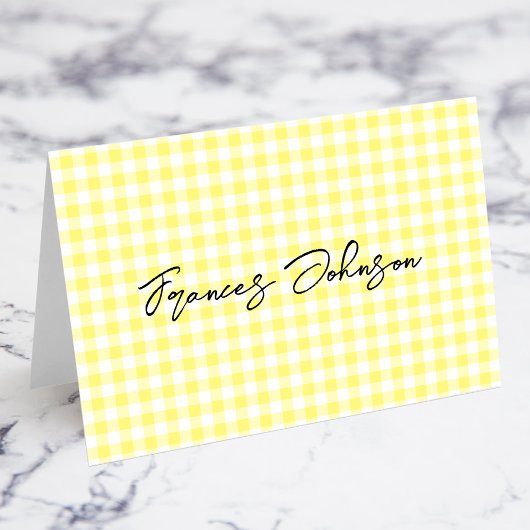 Pastel Yellow Gingham Platzkarten Tischnummer
