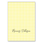Pastel Yellow Gingham Platzkarten Tischnummer (Vorderseite)