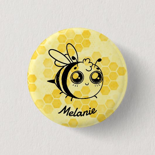 Pastel Yellow Honeycomb Cute Bee Personalised Button (Vorderseite)