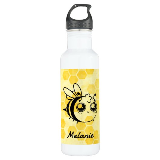 Pastel Yellow Honeycomb Cute Bee Personalised Edelstahlflasche (Vorderseite)