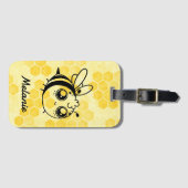 Pastel Yellow Honeycomb Cute Bee Personalised Gepäckanhänger (Vorderseite (Horizontal))