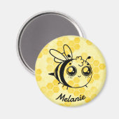 Pastel Yellow Honeycomb Cute Bee Personalised Magnet (Vorderseite/Rückseite)