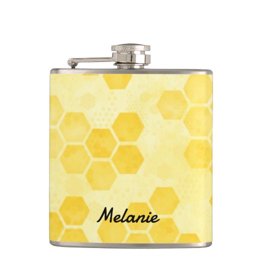 Pastel Yellow Honeycomb Pattern Personalised Flachmann (Vorderseite)