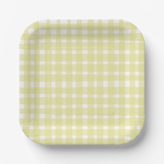 Pastel Yellow Imperfect Gingham Paper Tellers Pappteller (Vorderseite)