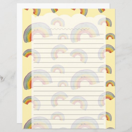 Pastel Yellow Kawaii Rainbow Stationery Paper (Vorne/Hinten)