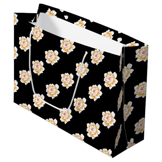 PASTEL YELLOW PEONY PATTERN GROßE GESCHENKTÜTE (Vorderseite Schrägansicht)