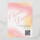 Pastel Yellow Pink UAWG QR Hochzeit Folieneinladung (Rückseite)