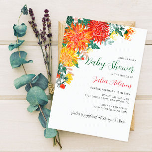 Pastel Yellow Spring Dahlia Florals Baby Dusche Einladung