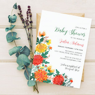 Pastel Yellow Spring Dahlia Florals Baby Dusche Einladung