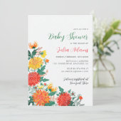 Pastel Yellow Spring Dahlia Florals Baby Dusche Einladung (Stehend Vorderseite)