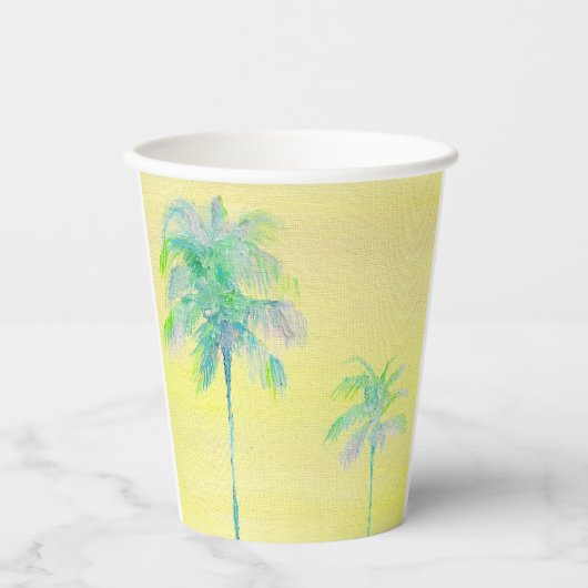 Pastel Yellow Summer Palm Tree Paper Cups Pappbecher (Vorderseite)