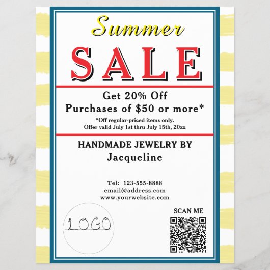 Pastel Yellow White Watercolor Summer Sale Flyer (Vorne)