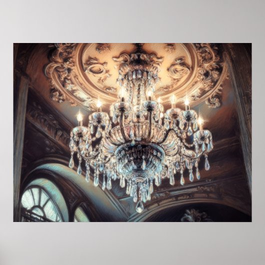 Pastel Zeichn der Architektur Verzierter Kronleuch Poster (Vorne)