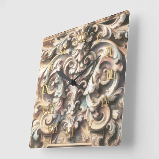 Pastel Zeichn der Architektur Verzierter Stein Car Quadratische Wanduhr (Winkel)