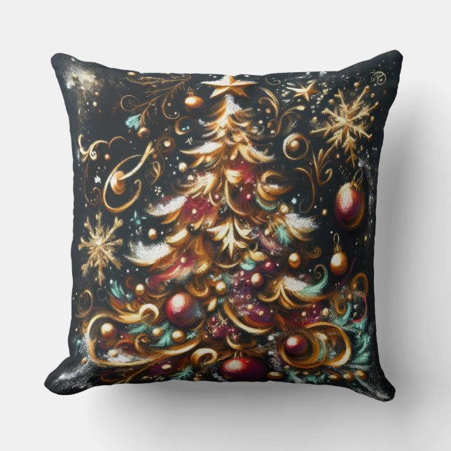 Pastel Zeichn eines Weihnachtsbaumes Whimsical Kissen (Vorderseite)