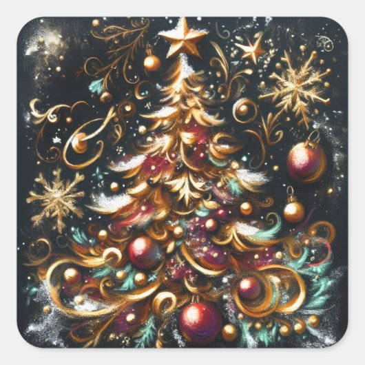 Pastel Zeichn eines Weihnachtsbaumes Whimsical Quadratischer Aufkleber (Vorderseite)